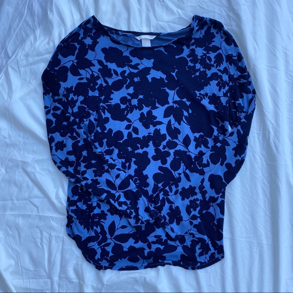 H & M Blue Long Sleeve Silk Top - Size S